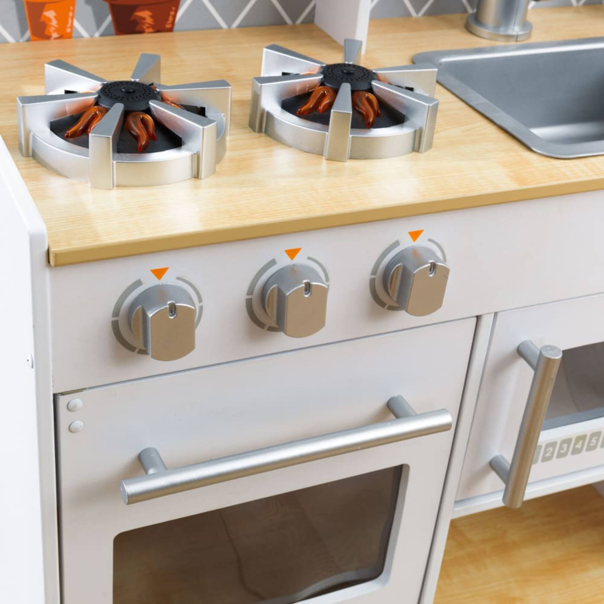 KidKraft Let's Cook Wooden Play Kitchen with Lights & Sounds & Pull-Down Faucet